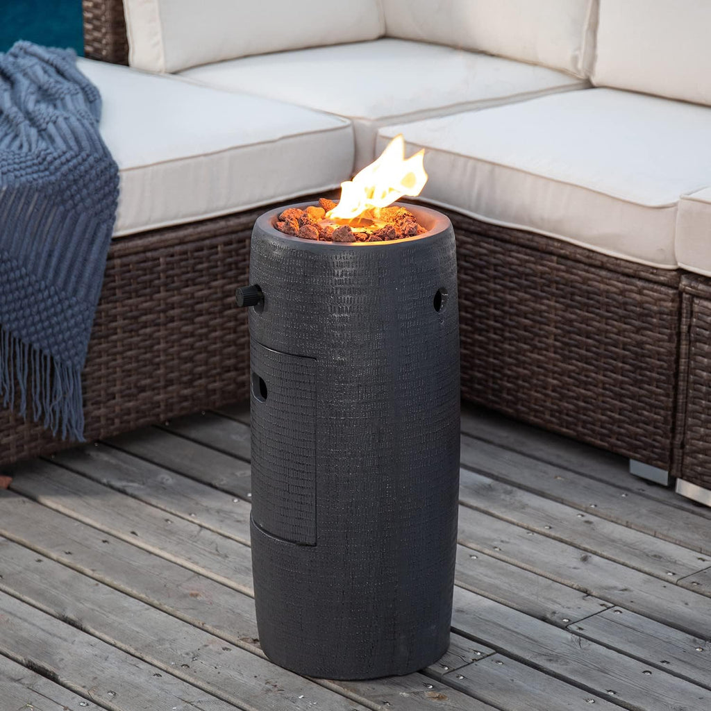 COSIEST Outdoor Propane Fire Pit Table w Compact Ledgestone 11-inch Round Graphite Base, Certified, 40,000 BTU, Free Lava Rocks, Touch-up Pen, Fits 20lb (Black)