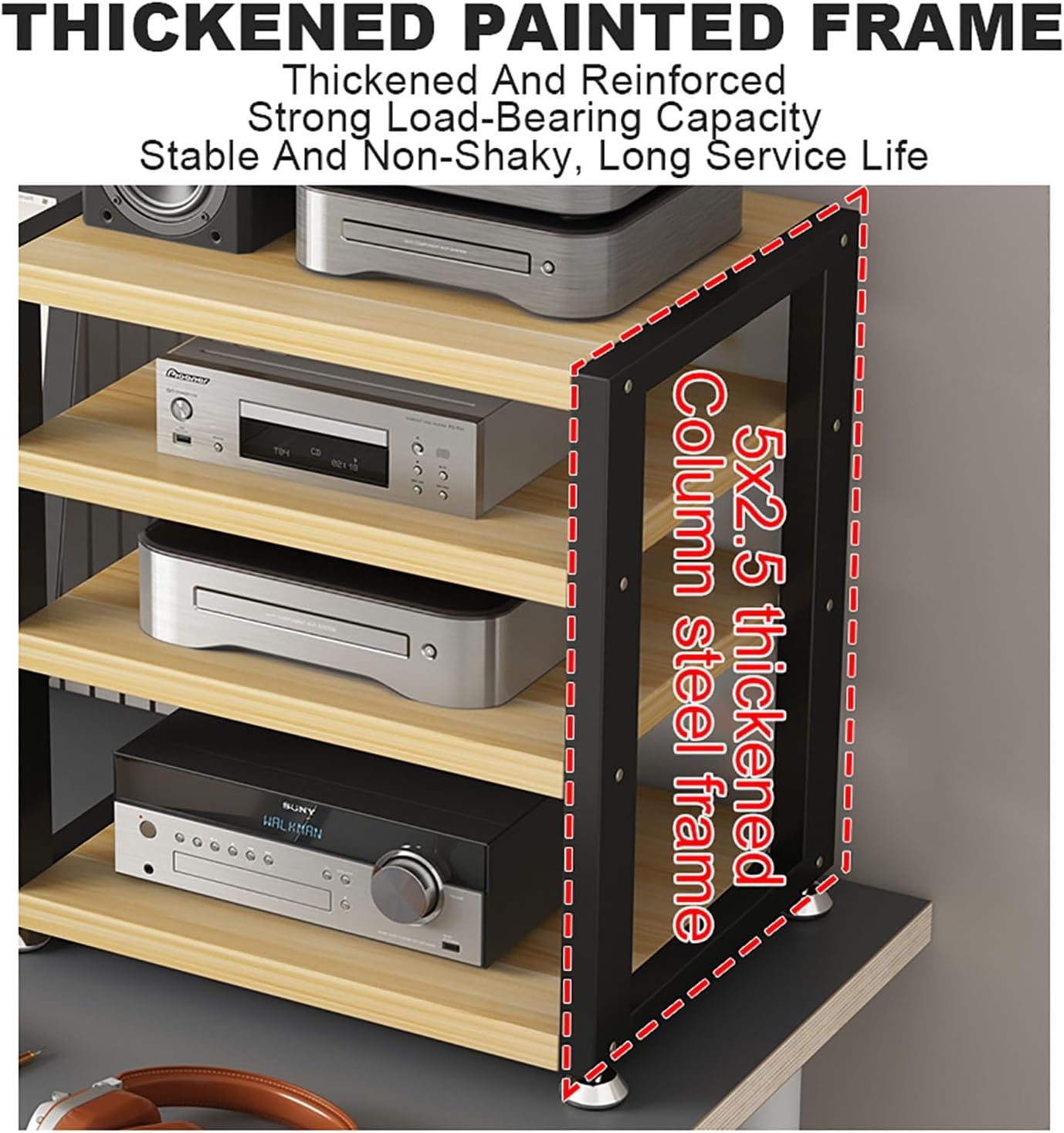 Portable Media Stand - Black Audio Rack for AV Storage, Corner Shelf for Living Room, Gaming Room, Recording Studio, Meeting Room, Bedroom - Compact 40x35x35.5cm Design