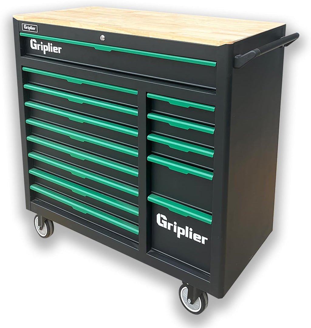 14-Drawers Rolling Tool Chest with Wood Workbench,Brake Casters,Lock & Key,Heavy-Duty Steel Tool Cabinet Storage, for Home,Garbge or Workshop Use (14 Drawers)