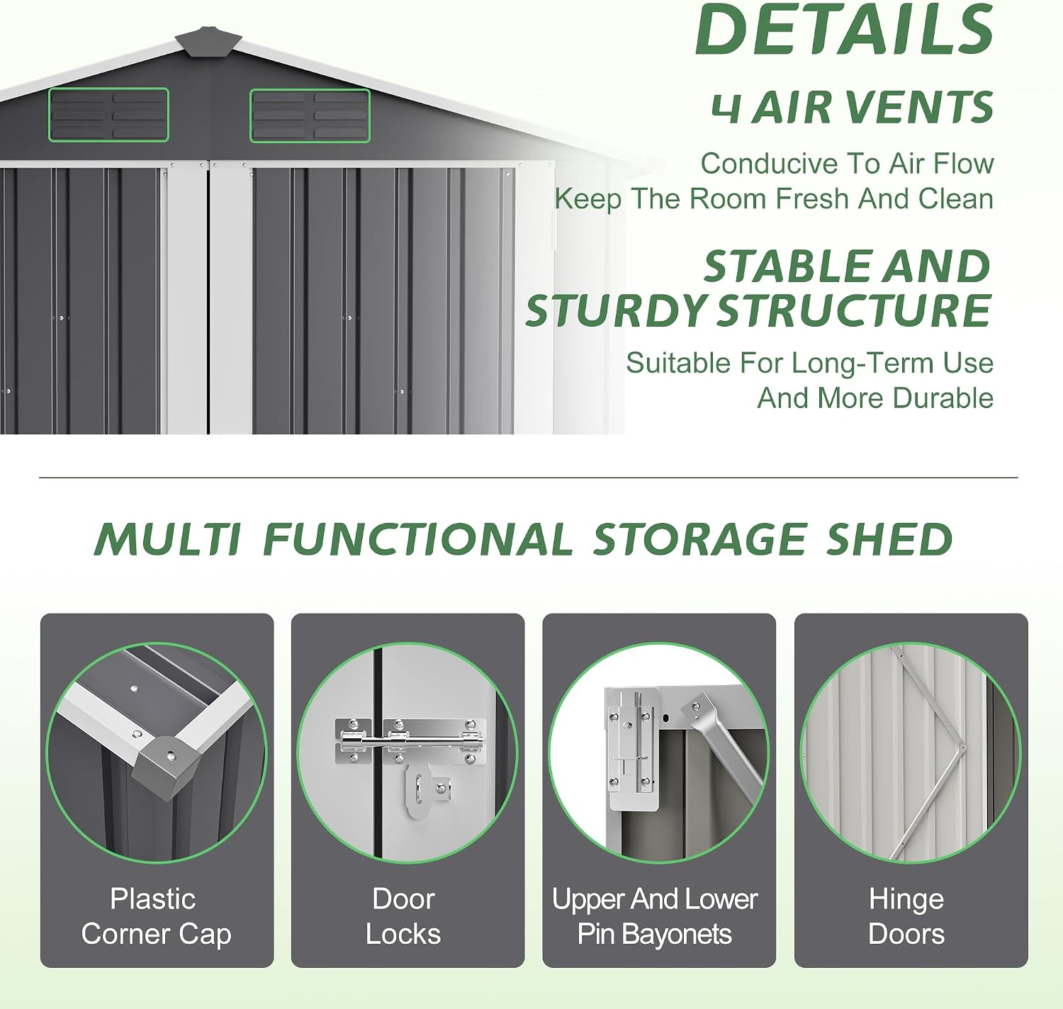 6x4 FT Shed Outdoor Storage Metal Large Garden Tool Sheds with Lockable Doors Slooping Roof Floor Frame Waterproof Steel Utility Equipment Shed for Backyard Patio Lawn Poolside, Grey