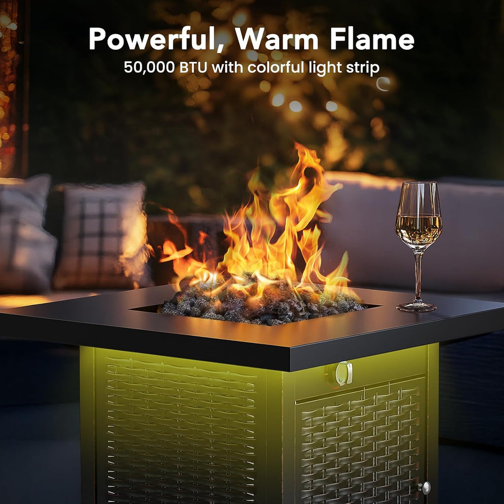 Ciays 28' Propane Fire Pit Table, 50,000 BTU CSA-Listed Gas Fire Pit with RGB Lighting, Adjustable Flame, Lava Rock, APP Control, Music-Sync Lighting, Outdoor Gas Fire Pit for Patio, Backyard & Garden