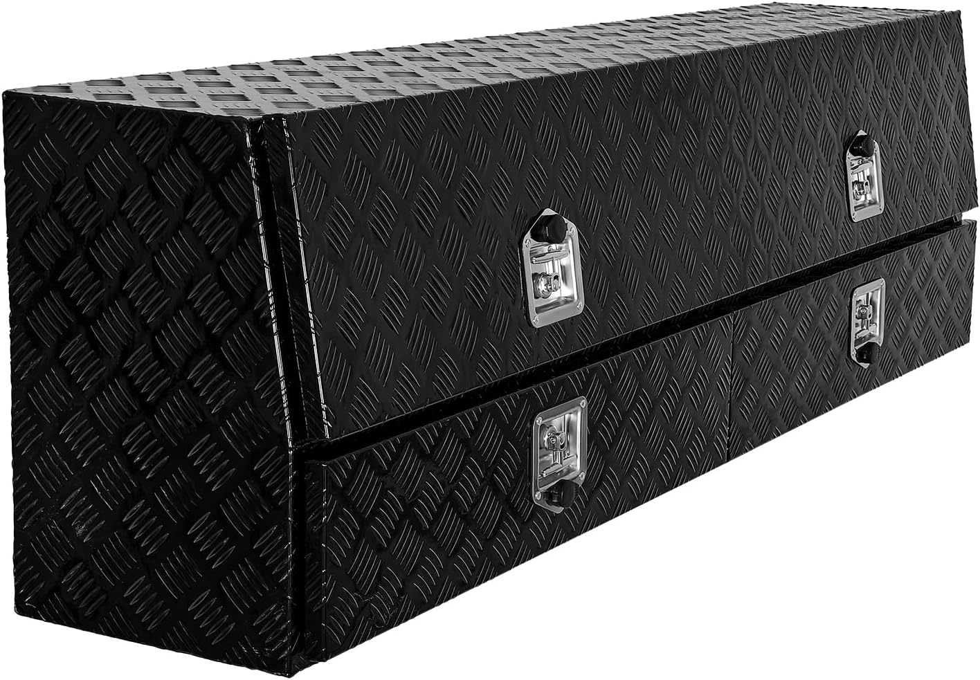 VEVOR Contractor Truck Tool Box, 72 x 21 x 13 in, Black Tread Aluminum TopSider Toolbox with Two Lower Drawers, Flip Up Door, Weather-Resistant Heavy Duty Storage Box with Latch, for Truck Bed Pickup
