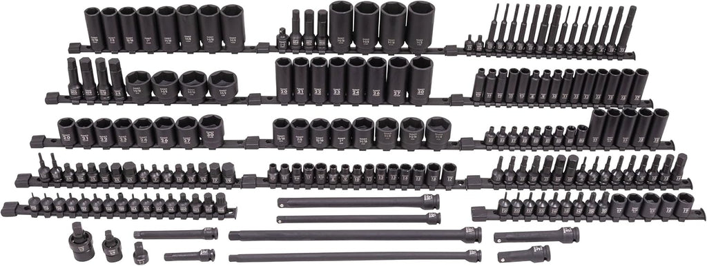 SUNEX 10181 3/8' & 1/2' Drive SAE & Metric 6 Point Standard & Deep with Star (E and Tamperproof), Triple Square, & Hex Bit, 181-Piece