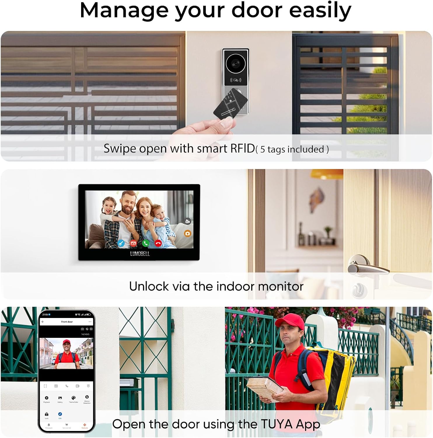 2-Wired Video Intercom System with Dual 7'' Touch Screen, 1080P HD Camera & 130° Wide Angle, Two-Way Calling Between Screens, Tuya APP Remote Control, Waterproof, for Villa Apartment