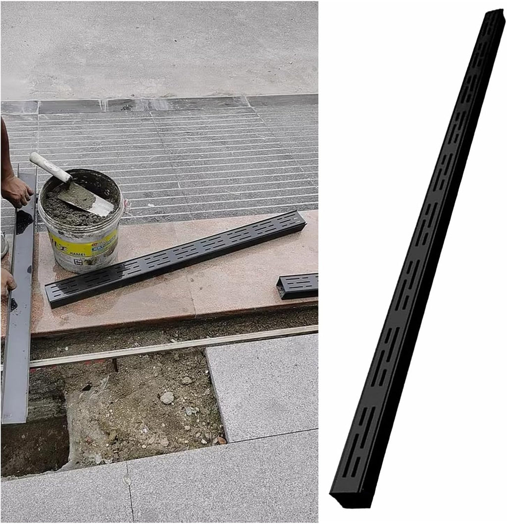 LZMZMQ 2 in. X 6.5 ft. Slim Channel Drain Kit, Balcony/Patio/Gazebo/Pool/Deck Low Profile Drainage Trench System Splicable, Garden Narrow Long Sewer Gutter Drain Pipe with Cover(Black,Set of 1)