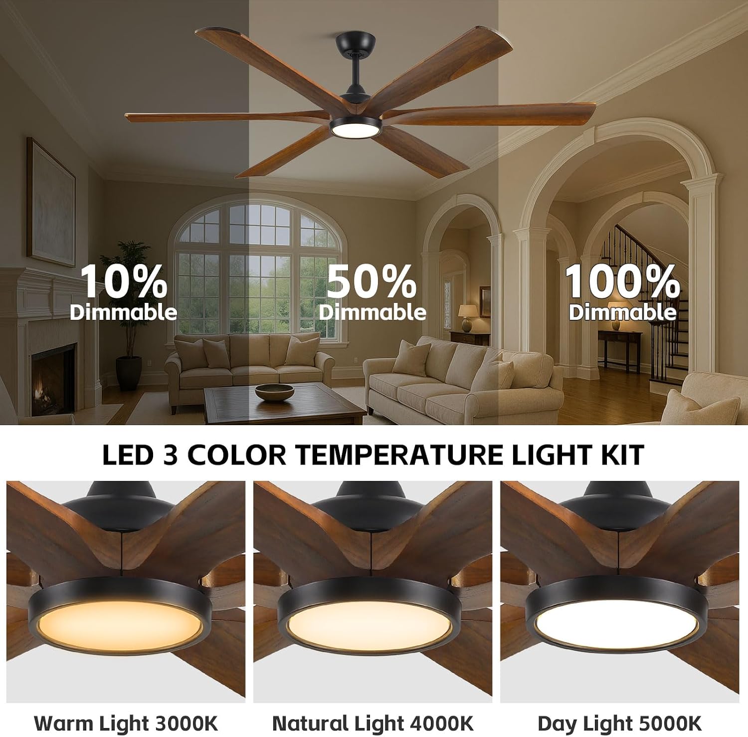 72' Indoor Outdoor Smart Ceiling Fans for Patios with Light and Alexa/APP/Remote Control- Large Rustic Farmhouse Wood Ceiling Fan with Quiet Energy Efficient DC Motor, for Porch Gazebo Garage Bedroom