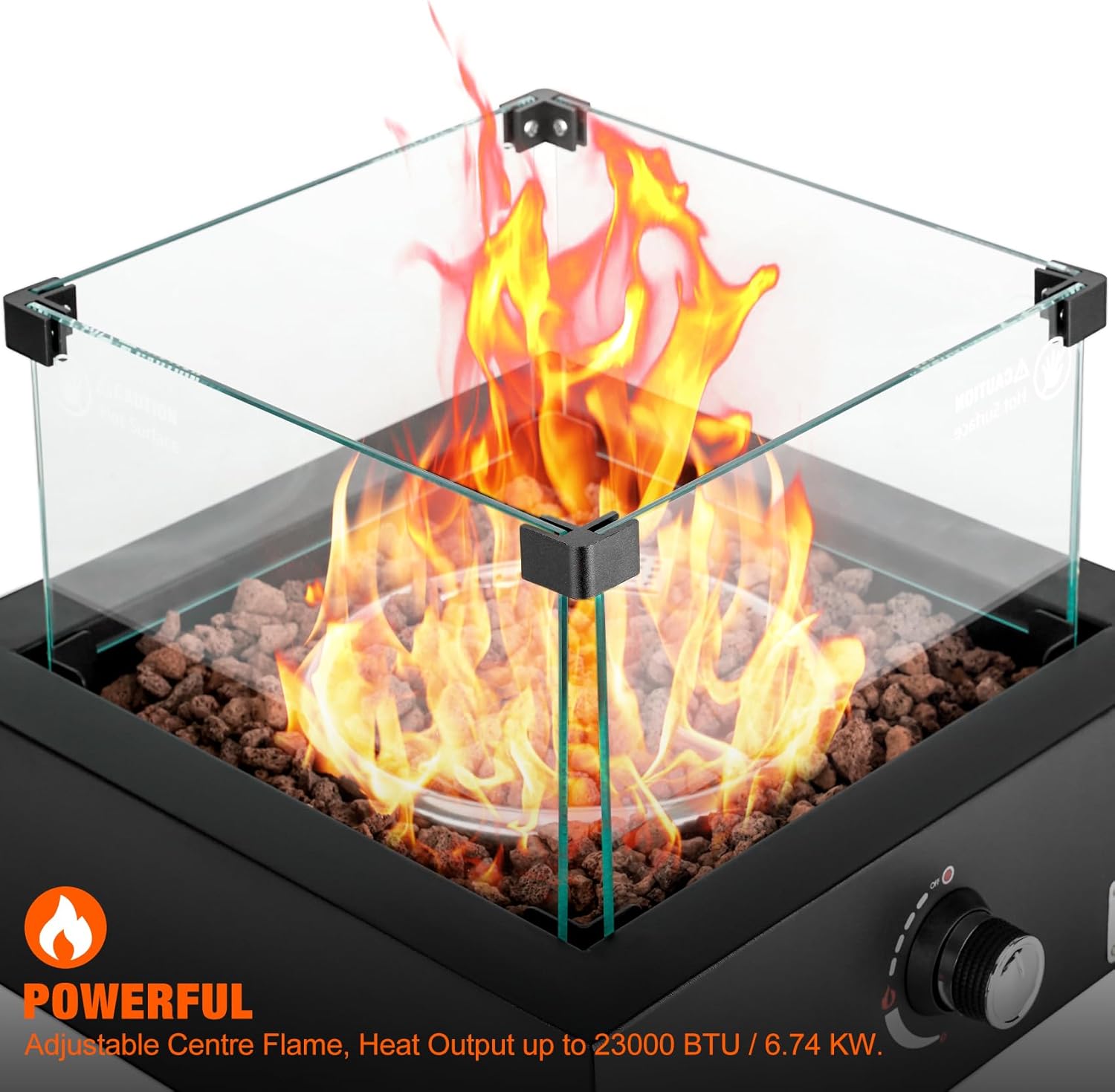Portable Propane Gas Fire Pit Bottom-Mounted for Table with Umbrella Hole, Tabletop Smokeless Firepit with Wind Guard for Patio Camping RV Tailgating, 23000BTU, Square FP041
