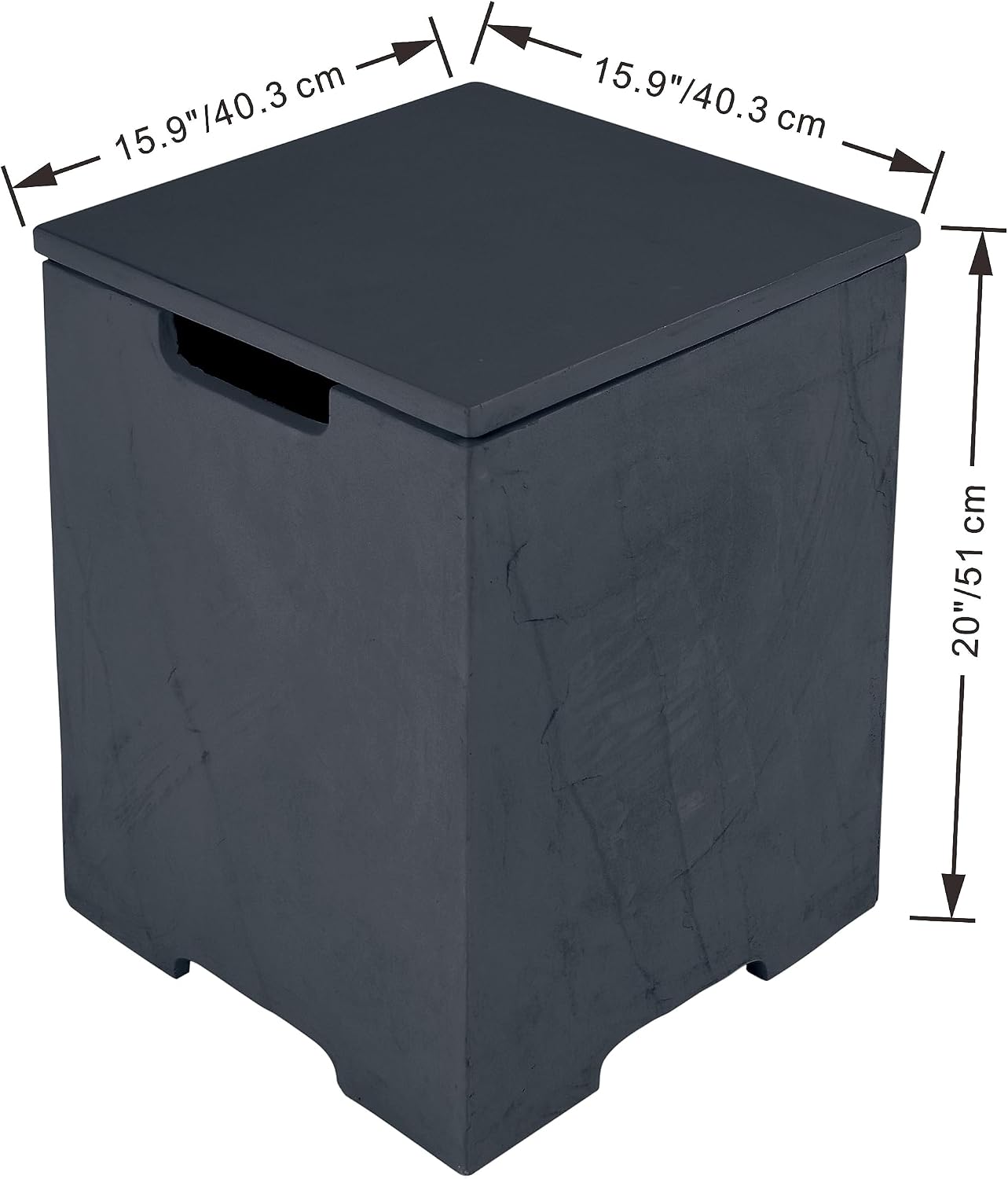 AMS Fireplace | Elementi Square Slate Black Propane Tank Cover | Concrete GFRC base | 15.9 × 15.9 × 20 inches | Suited For Black Cape Town Fire Pit Table