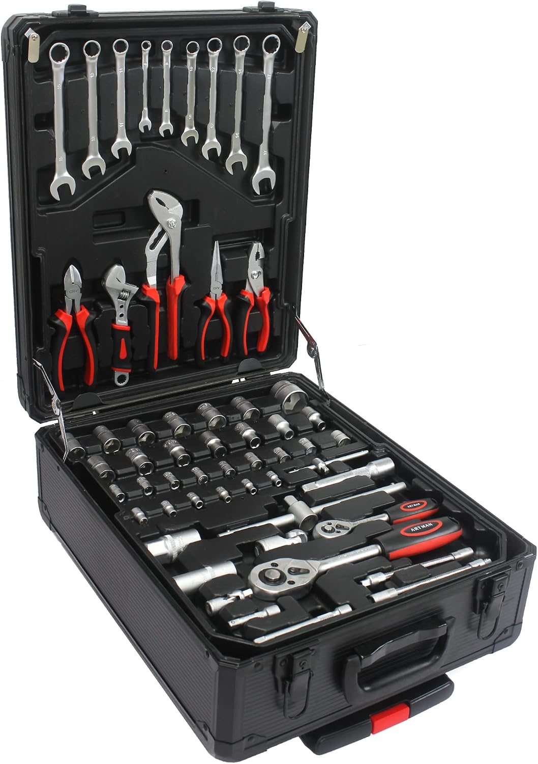 899pcs Rolling Tool Box Set with Lock,Rolling Trolley Case Tool Sets, 4 Layer of Tool Sets 90 Piece Tool Kits on Wheel, Wrench Socket Rolling Hand Tool Box Tool Kit for Garage,Repair Kit(Black)