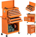 8-Drawer Rolling Tool Chest with Wheels, 2-in-1 Detachable Tool Box with Drawers and Large Cabinet, Rolling Tool Chest Storage Cabinet with Lockable for Warehouse, Garage, Workshop (Orange)