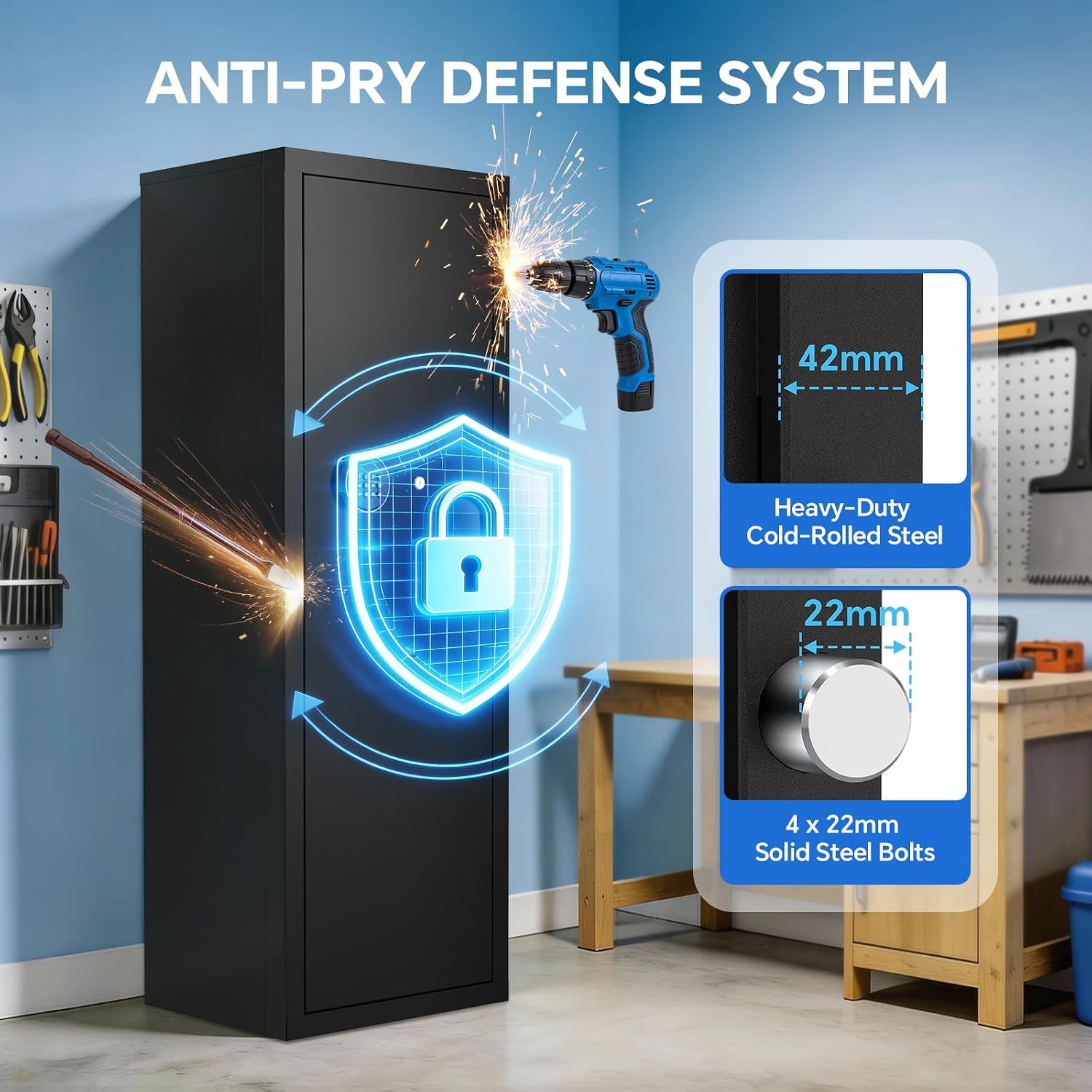 8-10 Gun Rifle Safe for Home Security, Gun Safe for Rifles and Pistols - Quick Access Digital Keypad | Easy Assembly Gun Safe with Adjustable Shelves (Fits Shotguns & Ammo)