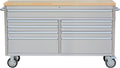 IDEALHOUSE 61 inch Rolling Tool Chest, Garage Workbench with 9 Drawers, Solid Rubber Wood Top & with Wheels Lock Key Locking, Mobile Workstation Tool Cabinet for Workshop Storage
