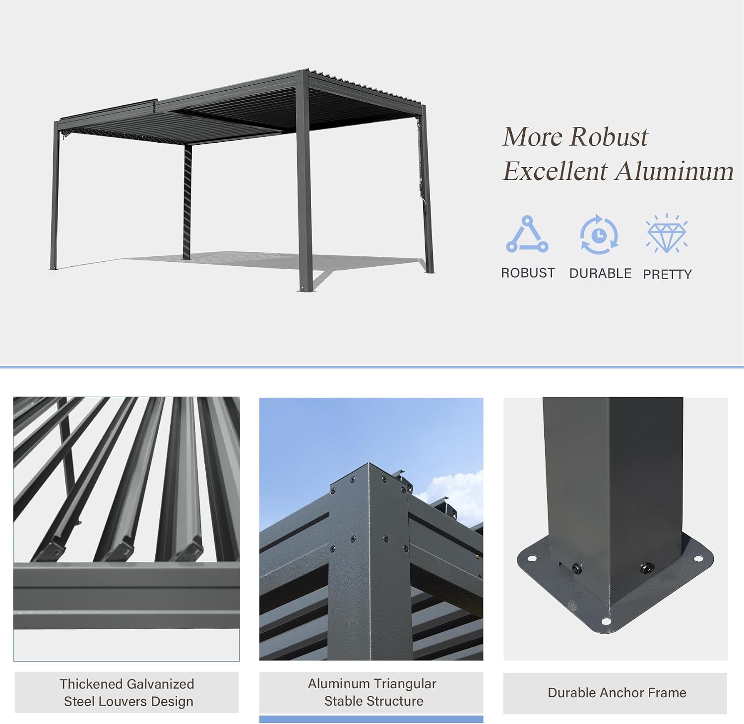 Domi Outdoor Pergola 10x16FT with Adjustable Steel Roof, Louvered Pergola Aluminum Frame for Backyard, Garden and Lawn,Dark Gray