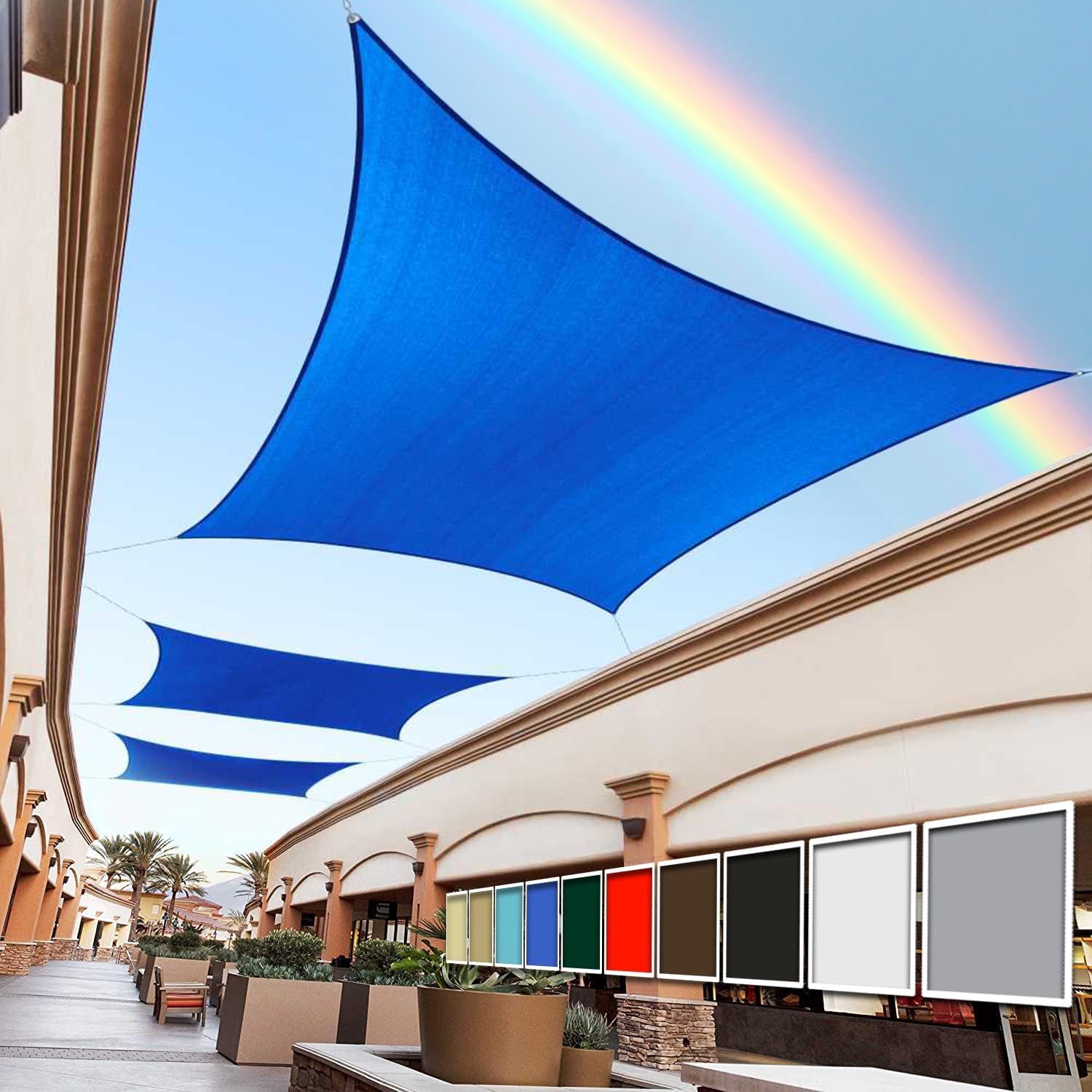 Royal Shade 12' x 16'Blue Rectangle Square Sun Shade Sail Order to Make RSTAPS10 Canopy, UPF50+ 95% UV Blockage, 200GSM Commercial Standard Heavy Duty, 3 Years Warranty (We Make Custom Size)