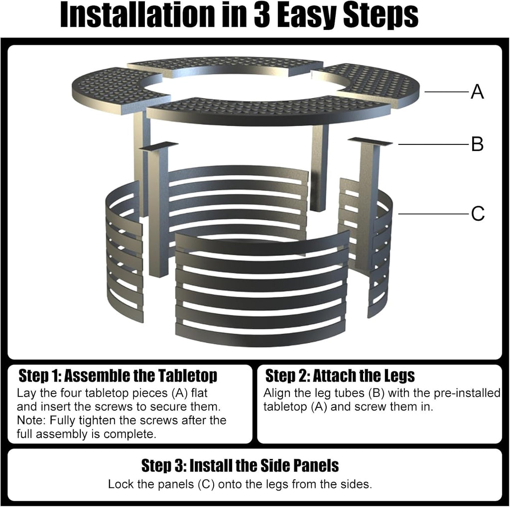 Fire Pit Surround Tabletop for Solo Stove Bonfire, 37.5'' Diameter Outdoor Steel Table with Extra Protective Layer, Expands Usable Space, 21.6'' Inner Diameter Fits 19–21'' Fire Pits
