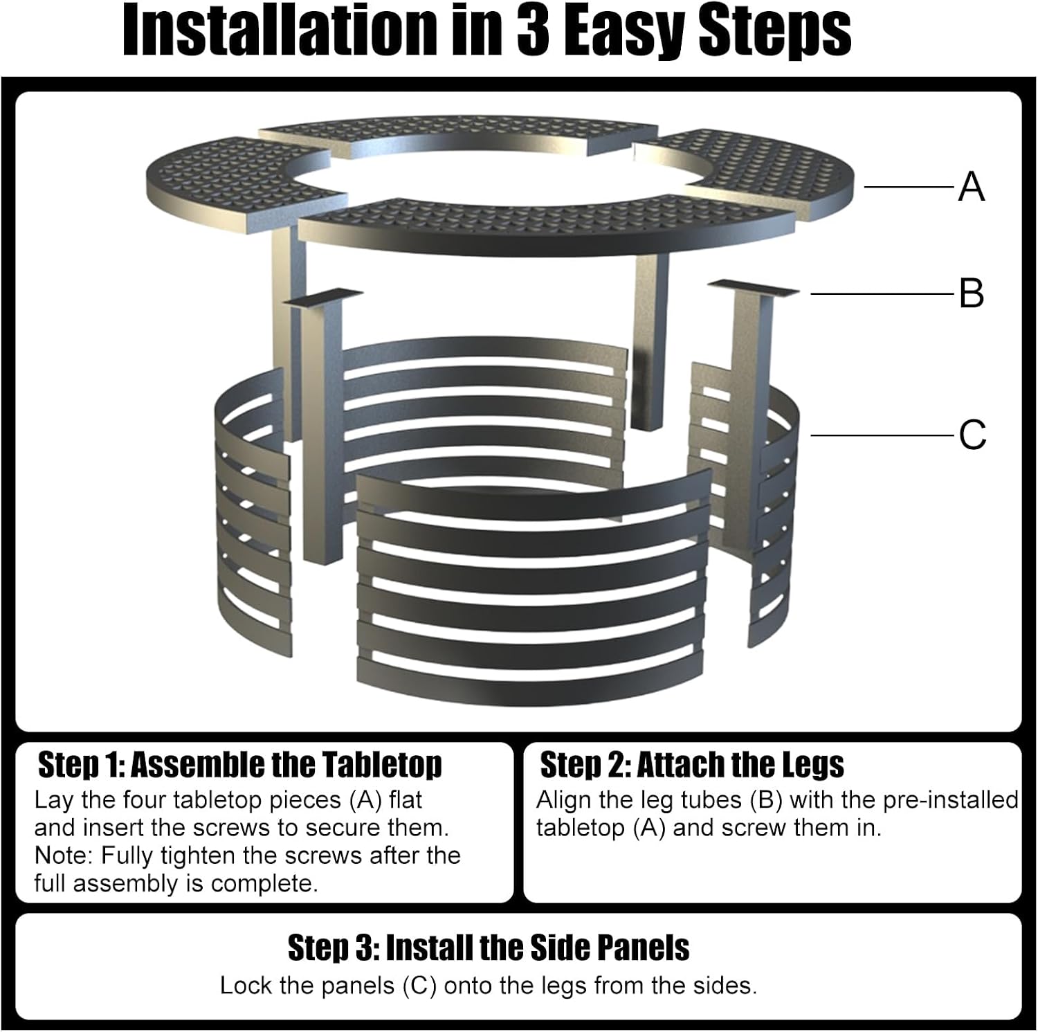 Fire Pit Surround Tabletop for Solo Stove Bonfire, 37.5'' Diameter Outdoor Steel Table with Extra Protective Layer, Expands Usable Space, 21.6'' Inner Diameter Fits 19–21'' Fire Pits