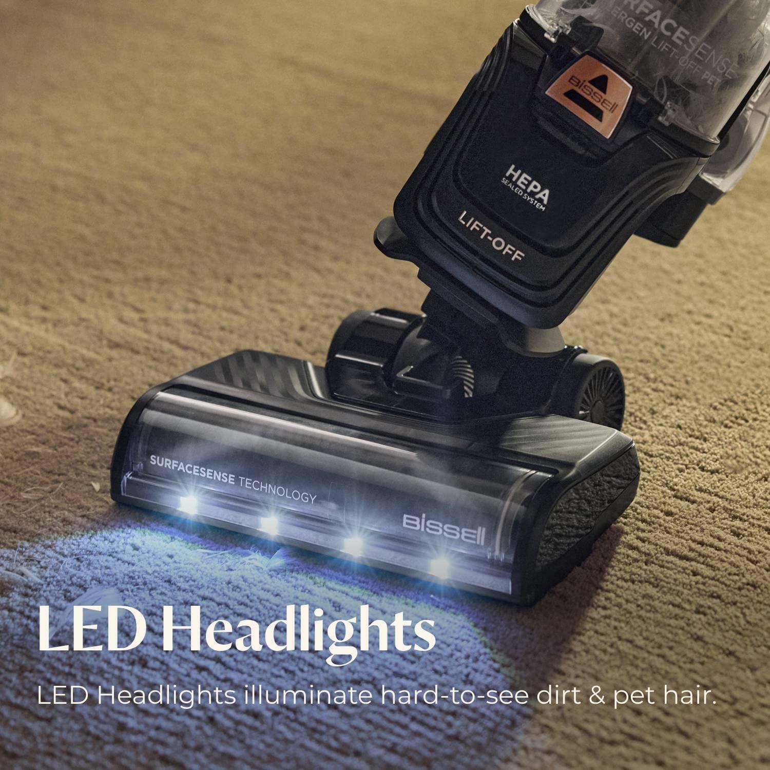 Bissell SurfaceSense Allergen Lift-Off Pet Upright Vacuum, with Tangle-Free Multi-Surface Brush Roll, LED Headlights, & Lift-Off Technology