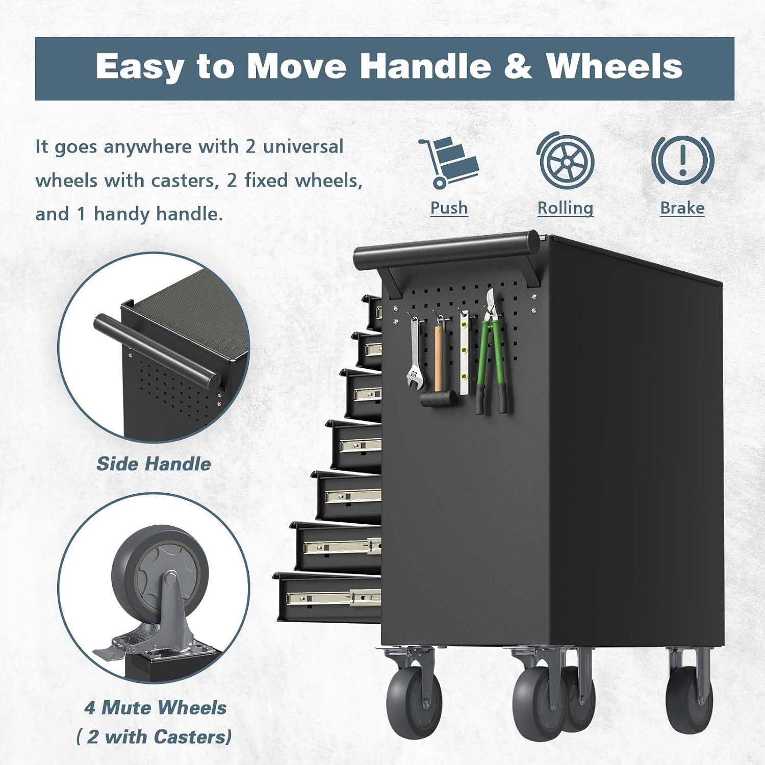 7-Drawer Tool Chest, Rolling Tool Box with Wheels, High Capacity Detachable Mobile Tool Storage Cabinet for Workshop, Garage, Mechanics and Repair Room (Black, 7-Drawer)
