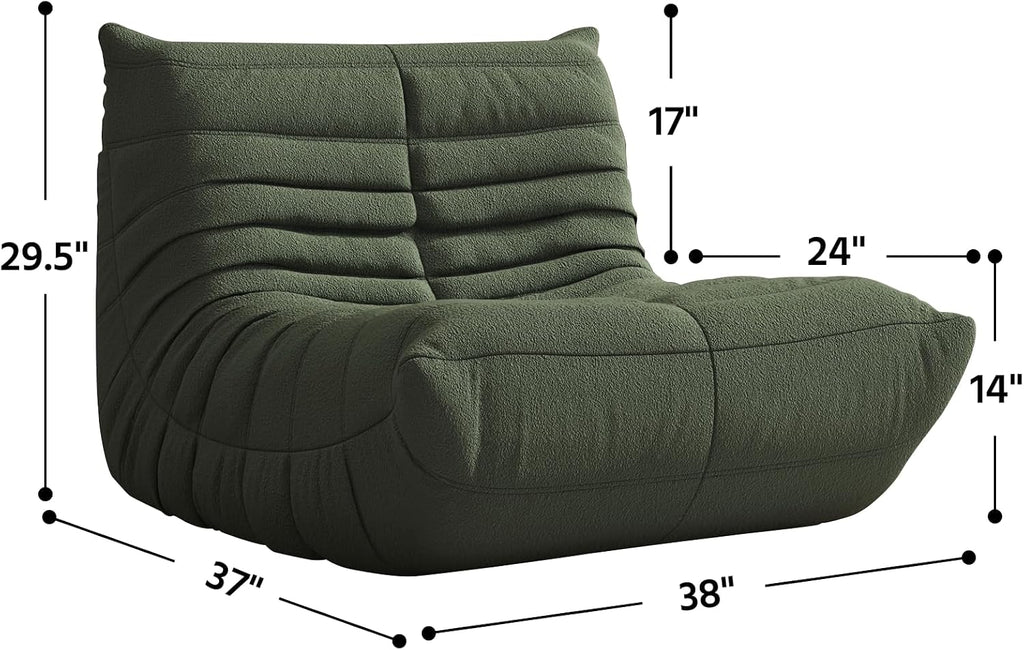 Giant Bean Bag Chair for Adults - Teddy Fleece Fireside Accent Chair with Memory Foam, Comfy Lazy Floor Sofa Couch Boneless Chaise Lounge for Living Room Bedroom Home Theaterr, 1 Seater,Green