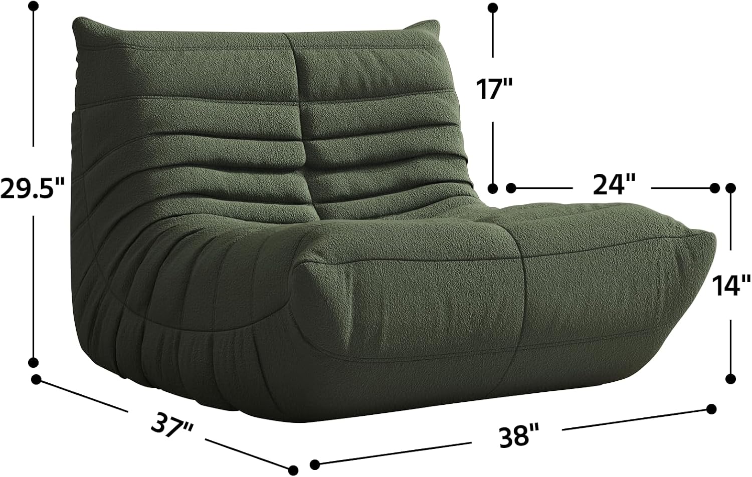 Giant Bean Bag Chair for Adults - Teddy Fleece Fireside Accent Chair with Memory Foam, Comfy Lazy Floor Sofa Couch Boneless Chaise Lounge for Living Room Bedroom Home Theaterr, 1 Seater,Green