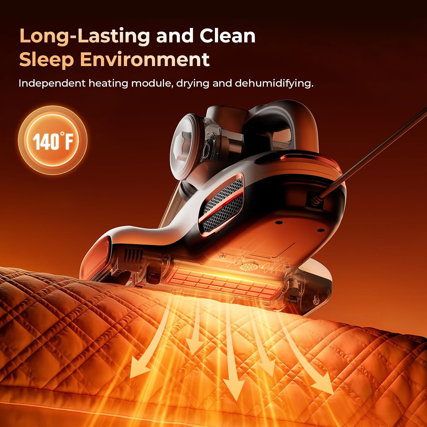JIGOO T600 Mattress Vacuum Cleaner with UV-C Light, 15Kpa Suction 700W Powerful Double-Cup Handheld Vacuums, Bed Cleaner with Smart Dust Sensor, Ultrasonic, Heating Tech, MIF Filter