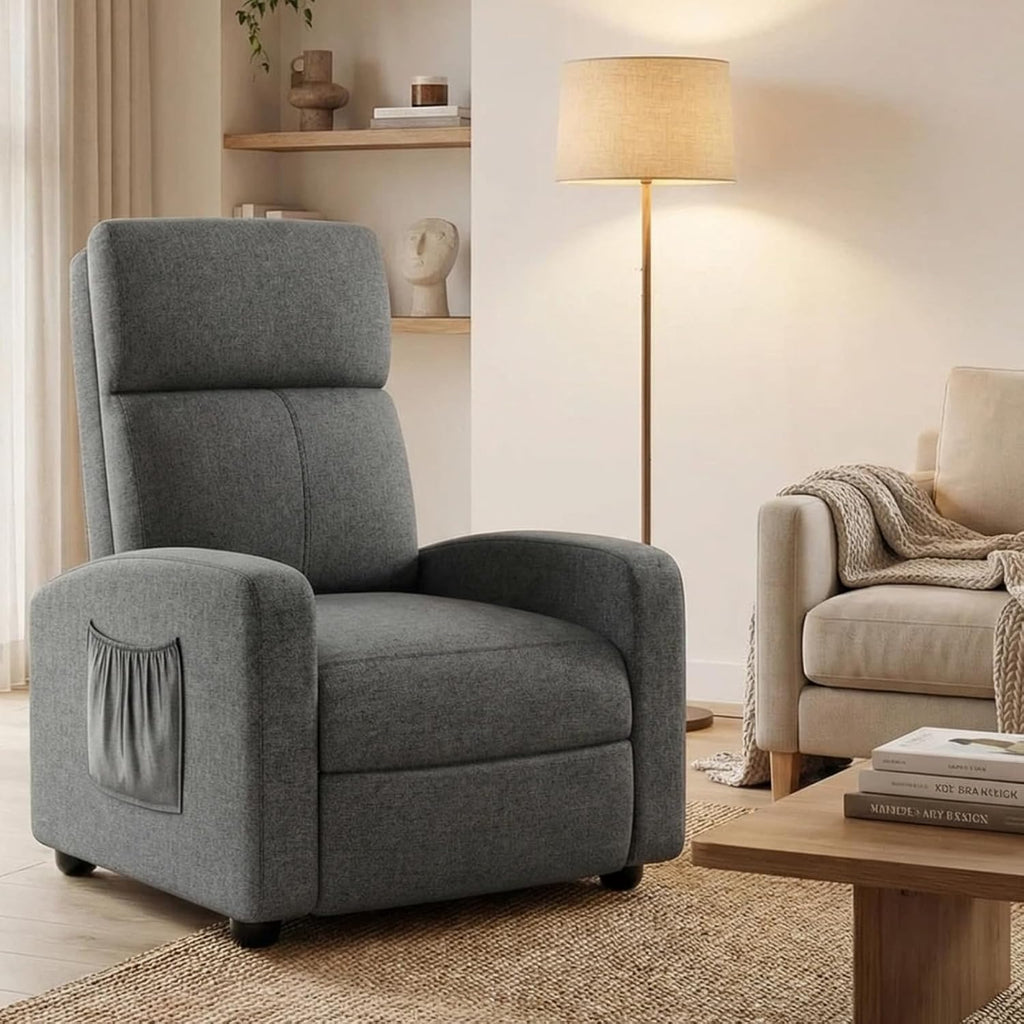 ComfyCorner Recliner Chair for Adults, Reclining Sofa with Side Pocket, Linen Fabric Recliner Sofa with Adjustable Backrest and Footrest, Modern Home Theater Seating for Living Room, Bedroom