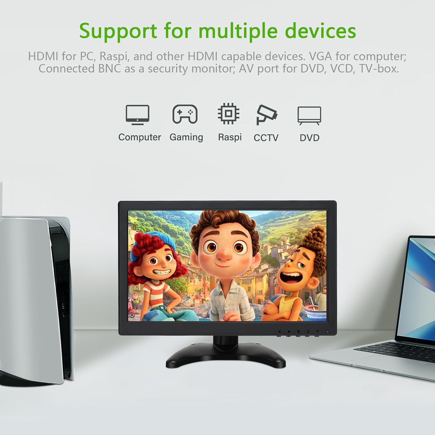 OSCY 13.3 Inch Small Monitor Support HDMI/VGA/USB/BNC/AV Mini Monitor 1366x768 for CCTV Raspi PC Gaming TV, with Remote Control and Built in Dual Speaker
