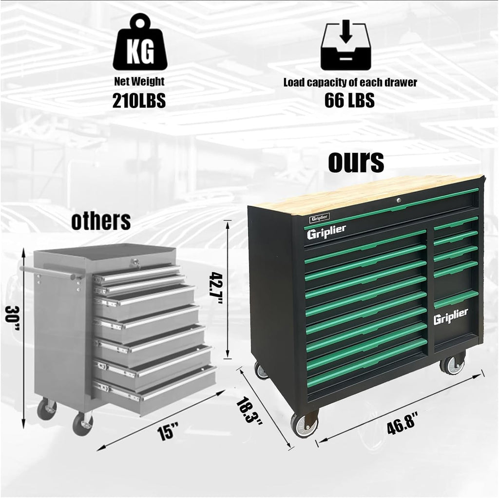 14-Drawers Rolling Tool Chest with Wood Workbench,Brake Casters,Lock & Key,Heavy-Duty Steel Tool Cabinet Storage, for Home,Garbge or Workshop Use (14 Drawers)
