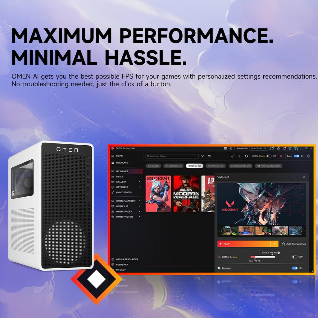 HP OMEN 16L TG03 RTX 5060 Gaming Desktop, Intel Core i7-14700F, NVIDIA RTX 5060, 64GB DDR5 RAM, 2TB SSD, RGB Light Studio & Gaming Hub, W11H,White, Bundle with Thunderobot KG3089R Gaming Keyboard