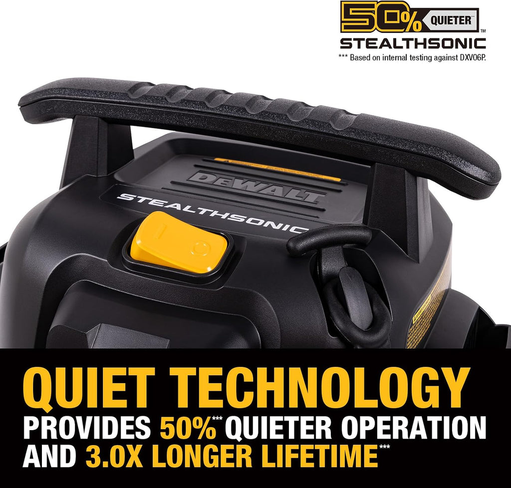 DEWALT STEALTHSONIC Wet Dry Shop Vac 6 Gallon, Shop Vacuum Wet and Dry 5 HP, Ultra Quiet Shopvac with Powerful Suction, Wet Dry Vacuum Cleaner for Home, Garage, Workshop, Jobsite, DXV06P-QT
