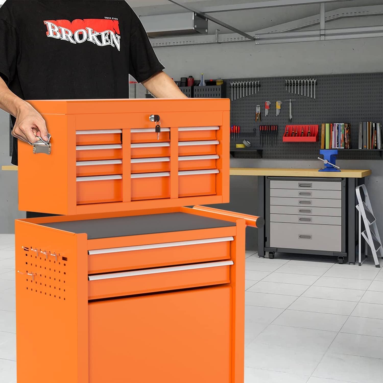 8-Drawer High Capacity Rolling Tool Box with Wheels,Rolling Tool Chest with Drawer,Tool Box on 4 Wheels with Lock, Tool Storage Cabinet Removable Portable Box for Garage Warehouse (Orange)