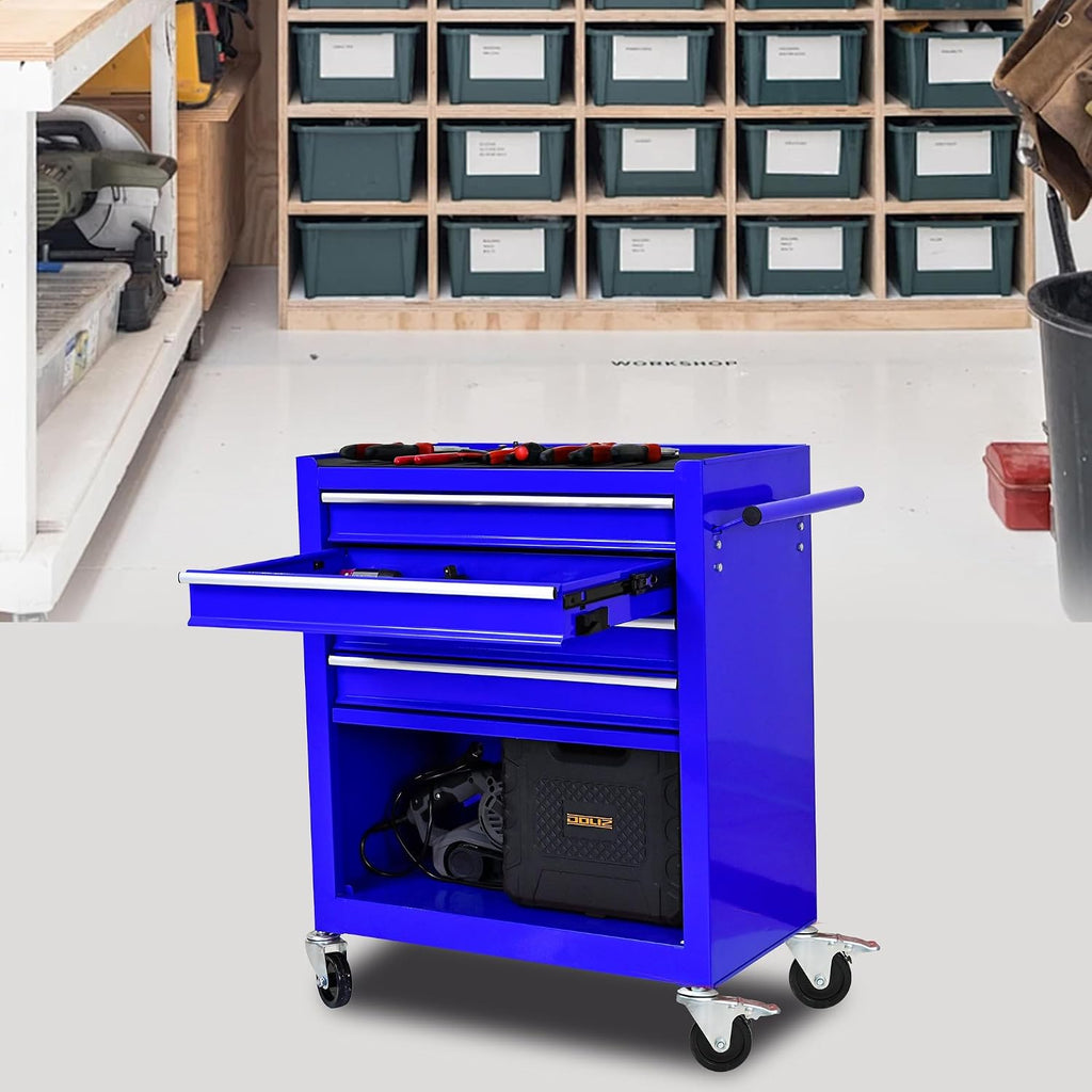 4 Drawers Rolling Tool Cart on Wheels, Trolley Organizer Tool Case Tool Chest, Multifunctional Tool Storage Tool Box for Workshop, Garage, Warehouse, Repair Shop(24.2' W×12.9' D×29.9' H-Blue)