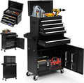 Dawmilon 5-Drawer Rolling Tool Chest, Detachable Top Tool Box, Lockable Metal Tool Cabinet with Wheels, Adjustable Shelf and Liner for Garage Workshop Storage, Black