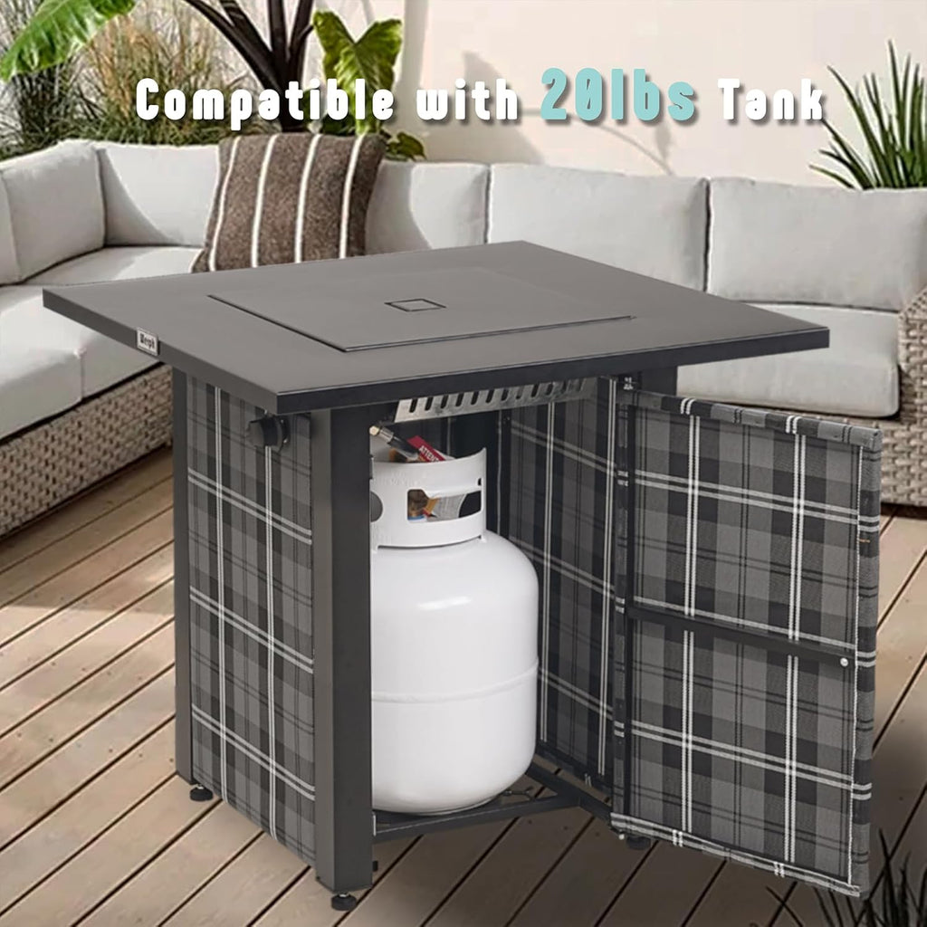 Werph 28 in Propane Fire Pit Table, ETL-Certified Fire Table with Lava Rocks for Patio Deck Garden Courtyard, 50,000 BTU Square Fire Pit Table with Lid, Black
