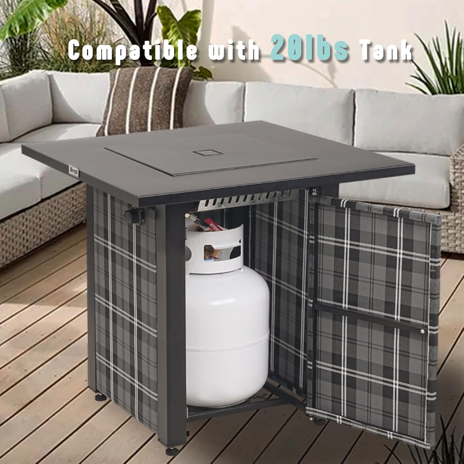 Werph 28 in Propane Fire Pit Table, ETL-Certified Fire Table with Lava Rocks for Patio Deck Garden Courtyard, 50,000 BTU Square Fire Pit Table with Lid, Black