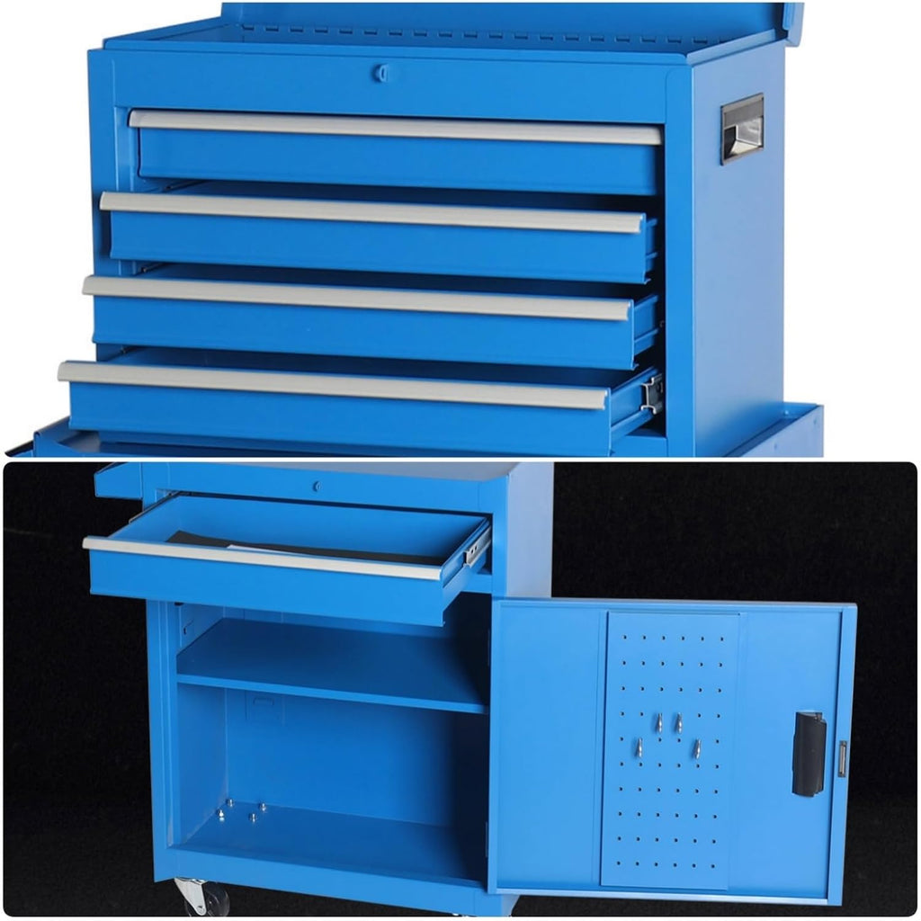 Tool Chest, 5-Drawers Rolling Tool Storage Cabinet with Detachable Top, Lockable Wheels, Adjustable Shelf & Locking Mechanism, Multifunctional Tool Cart for Garage Workshop, Blue