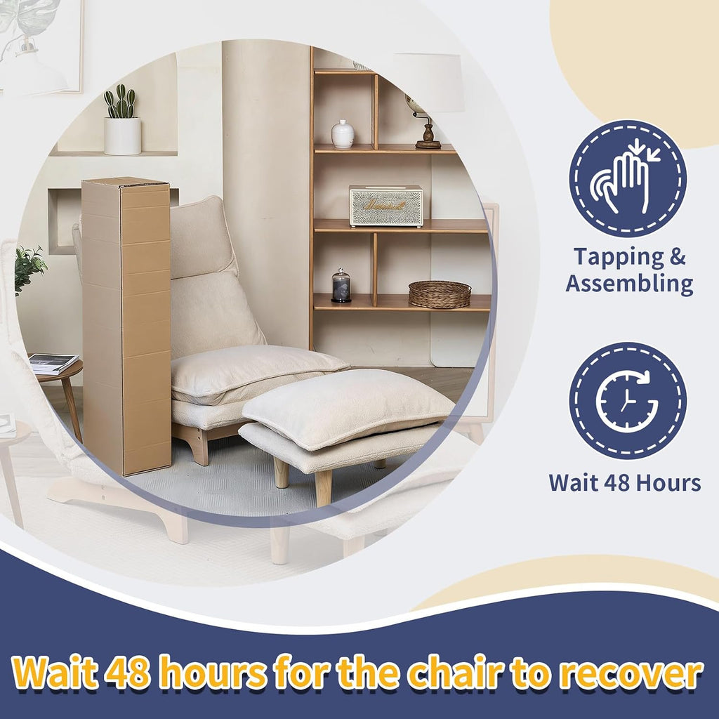Beige Lazy Floor Lounger with Ottoman, Adjustable Floor Chair Bean Bag Style Tatami Sofa with Thick Cushions and Back Support, Comfy Lounge Seating for Adults, Gaming & Bedroom Relaxation