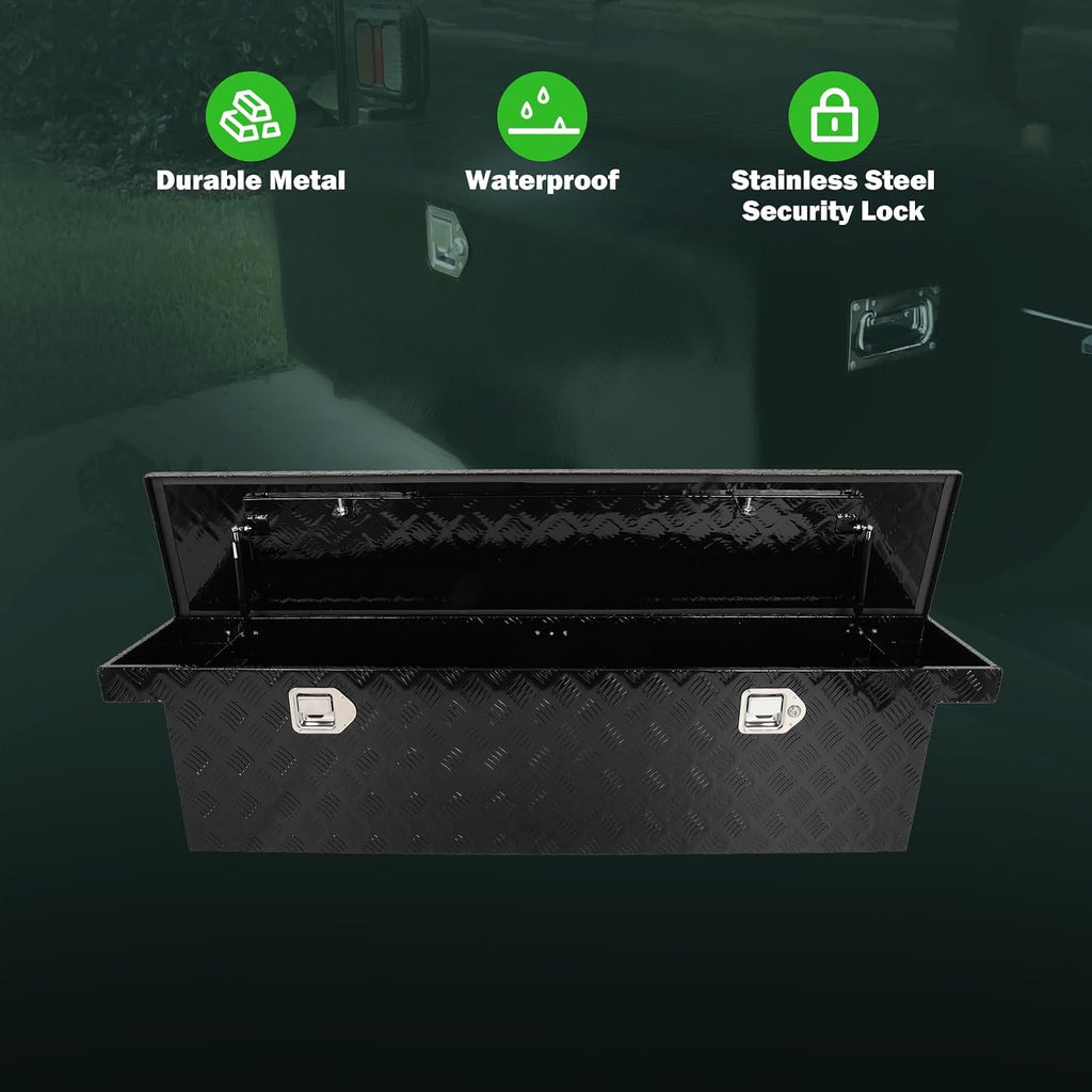 SCITOO 60' Aluminum Diamond Plate Truck Bed Tool Box,Heavy Duty Crossover Storage for Most Full Size Pickups,Lockable Weatherproof Chest,Fits 60'WX14'DX14'H Truck Beds,Easy Access to Load and Unload