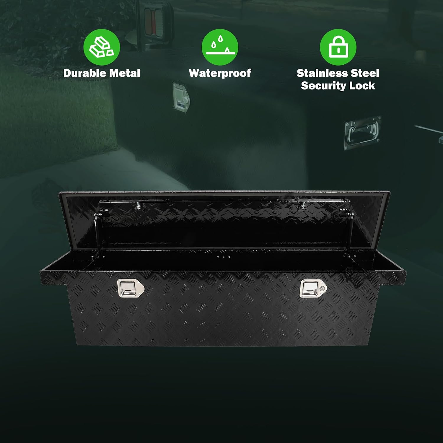 SCITOO 60' Aluminum Diamond Plate Truck Bed Tool Box,Heavy Duty Crossover Storage for Most Full Size Pickups,Lockable Weatherproof Chest,Fits 60'WX14'DX14'H Truck Beds,Easy Access to Load and Unload