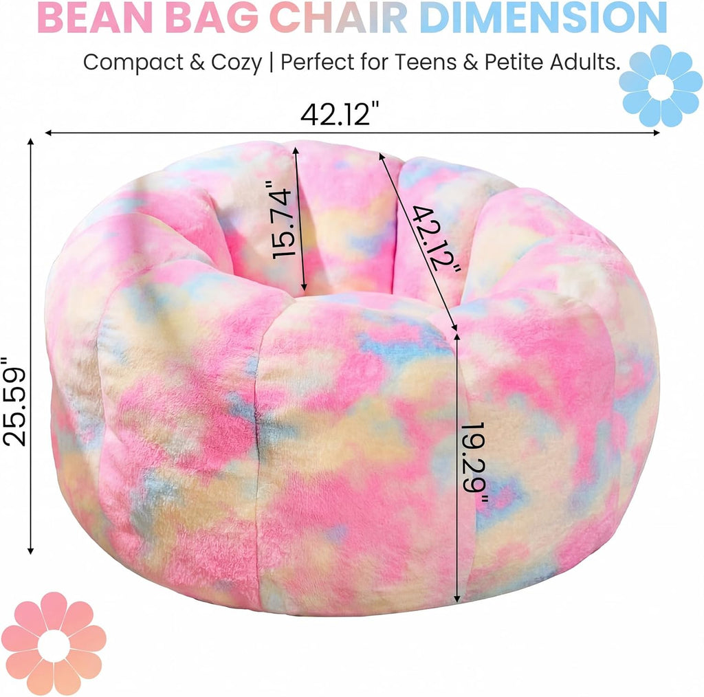Tie-Dye Flower Floor Lounger, 3.5 ft Plush Memory Foam Bean Bag Chair for Teens, Fluffy Aesthetic Room Decor and Cozy Seating for Teen Bedroom and Dorm, Pink