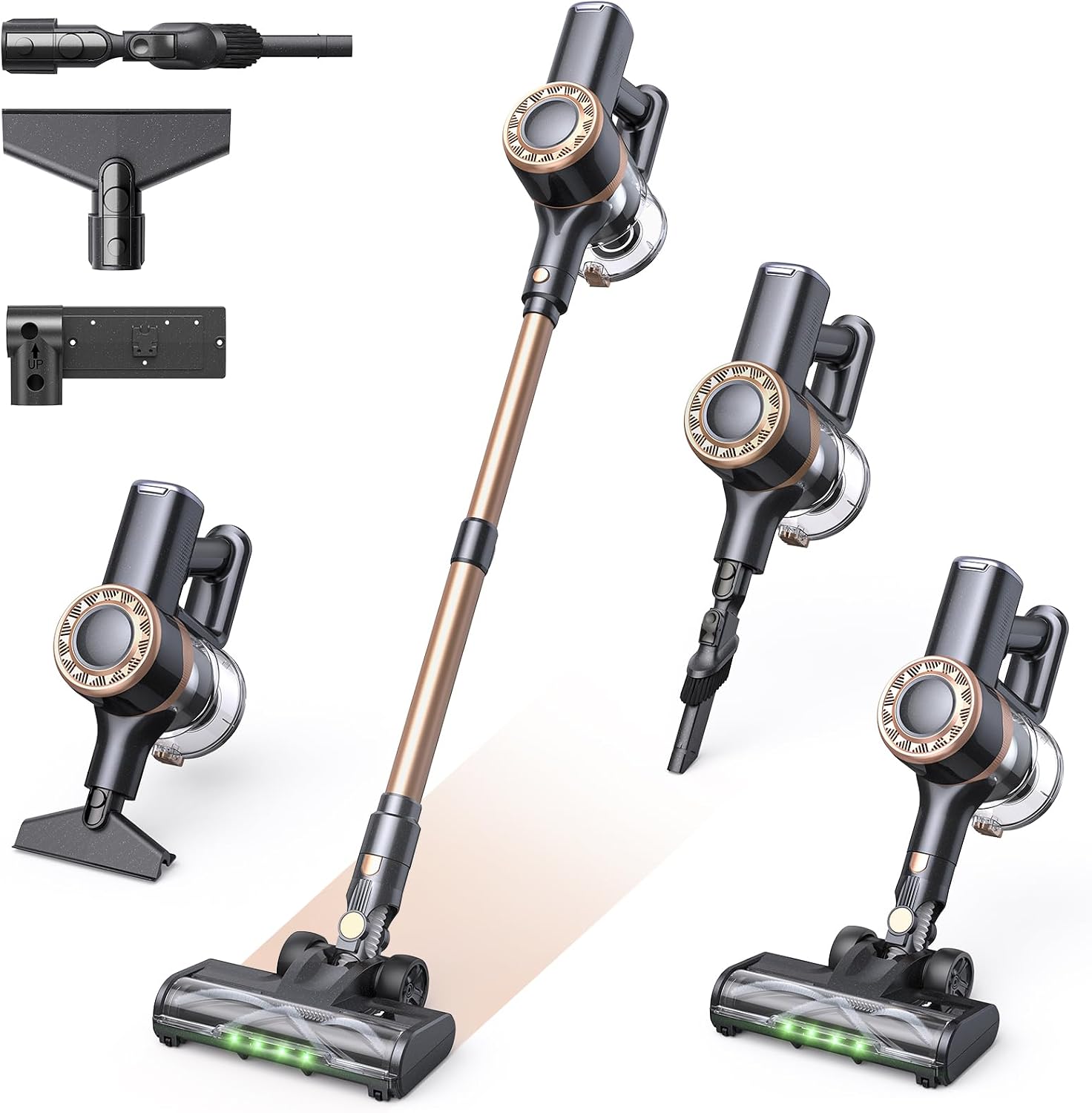 MIUZZY Cordless Vacuum Cleaner, 30Kpa Stick Vacuum with Anti-Tangle Brush and Upgraded Green Light, Up to 45Mins Runtime, Self-Standing Wireless Vacuum Cleaner for Home, Pet Hair, Carpet, Hard Floor