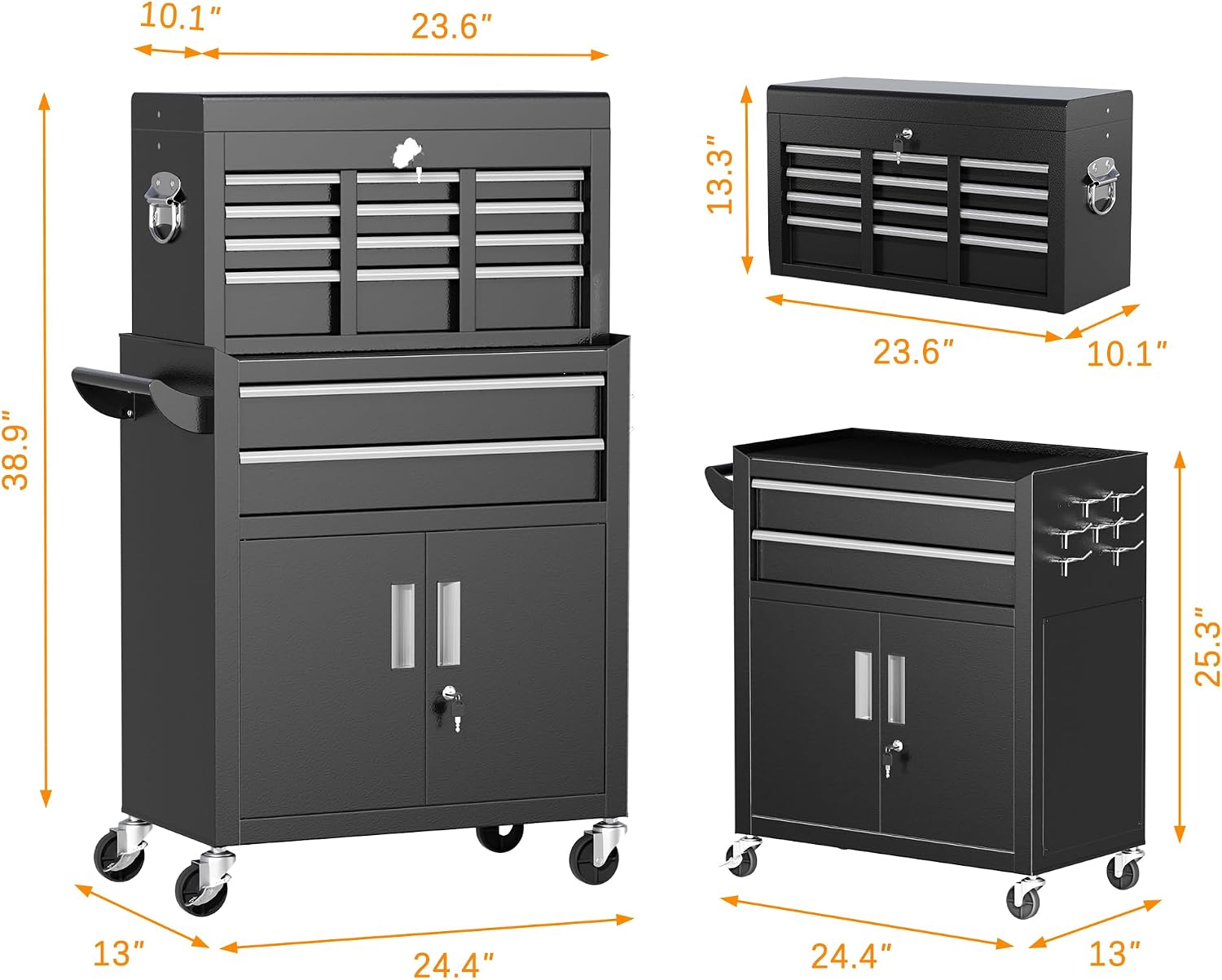 INTERGREAT Rolling Tool Chest with Wheels and 8 Drawers, Detachable Large Tool Cabinet with Lock for Garage, Locking Mechanic Tool Cart with Black Liner for Warehouse, Workshop, High Capacity