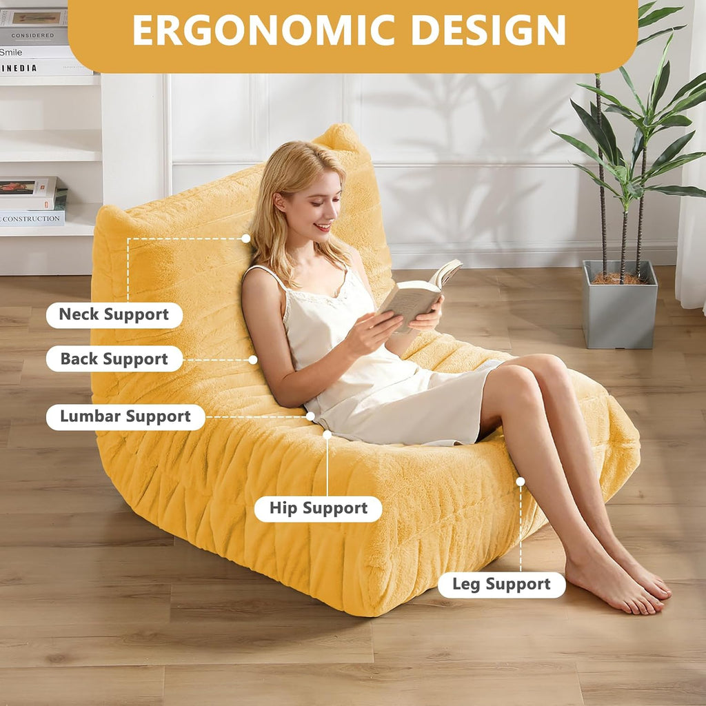 Bean Bag Chair for Adults, Giant Bean Bag Sofa Oversized Beanbag Chairs, Fireside Bean Bag Couch with High Density Sponge Filled Large Bean Bags Chair for Apartment Living Room Bedroom, Yellow