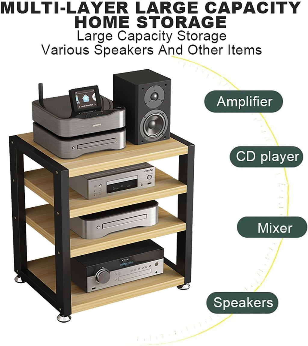 Portable Media Stand - Audio Rack & AV Storage Shelf for Living Room, Gaming, Recording, Bedroom - Stereo Corner Shelf with Storage (Black, 40x35x23cm)