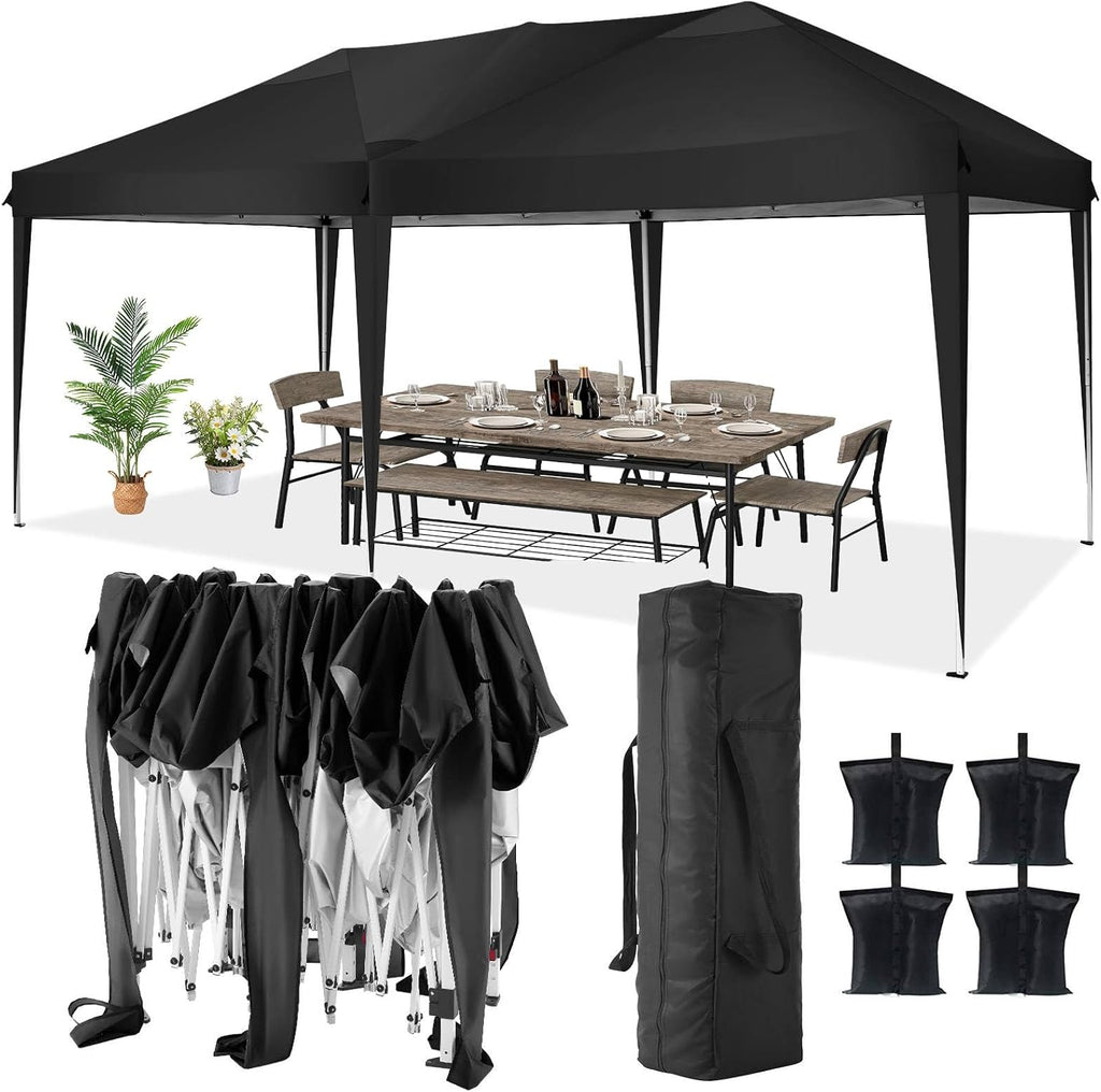 COBIZI 10x20 Pop Up Canopy Tent Party Tents for Parties Weddings Backyard Waterproof Outdoor Commercial Instant Canopy Event Tent with Stakes, Ropes,Sandbags, Black