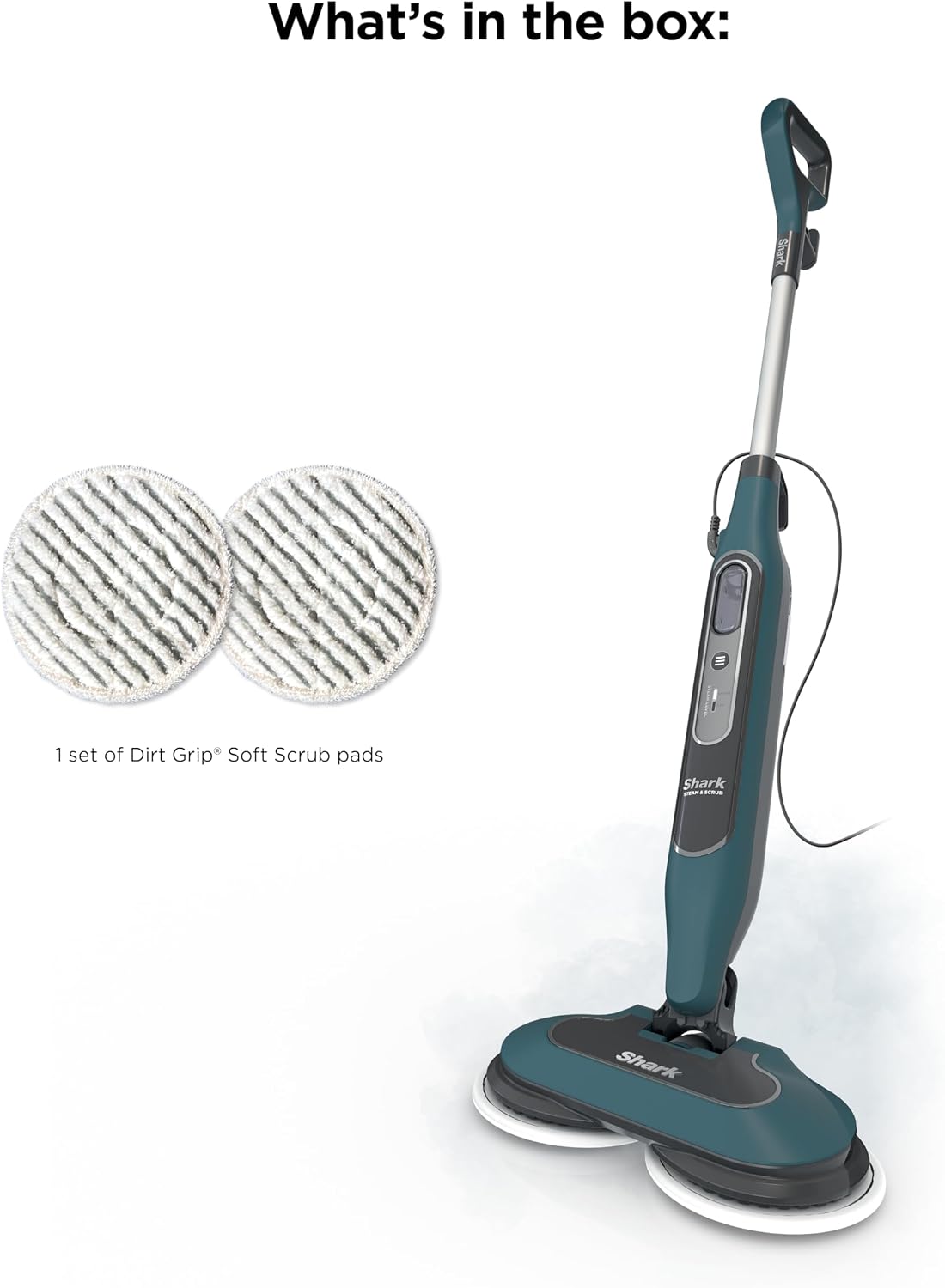 Shark Steam & Scrub All-in-One Scrubbing and Sanitizing Hard Floor Steam Mop, 2 Steam Modes, 2 Dirt Grip Soft Scrub Pads Included, XL Removable Water Tank, Swivel Steering, Teal, S8002BRN