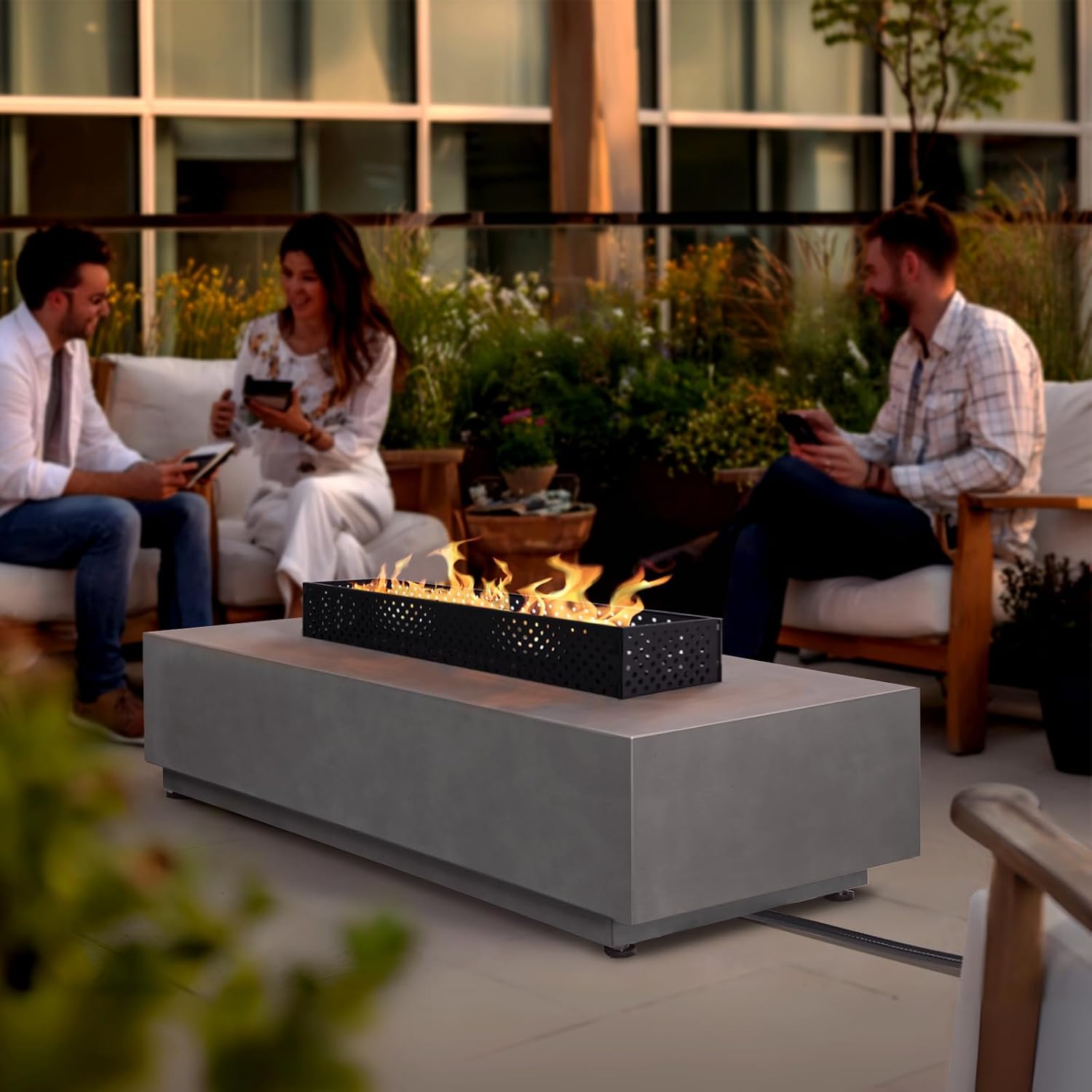 48'' Propane Fire Pit Table, 50,000BTU Rectangle Firepit Table, 3-in-1 Outdoor Fire Table with Tank Hidden Table for Outside Patio, Backyard, Grey