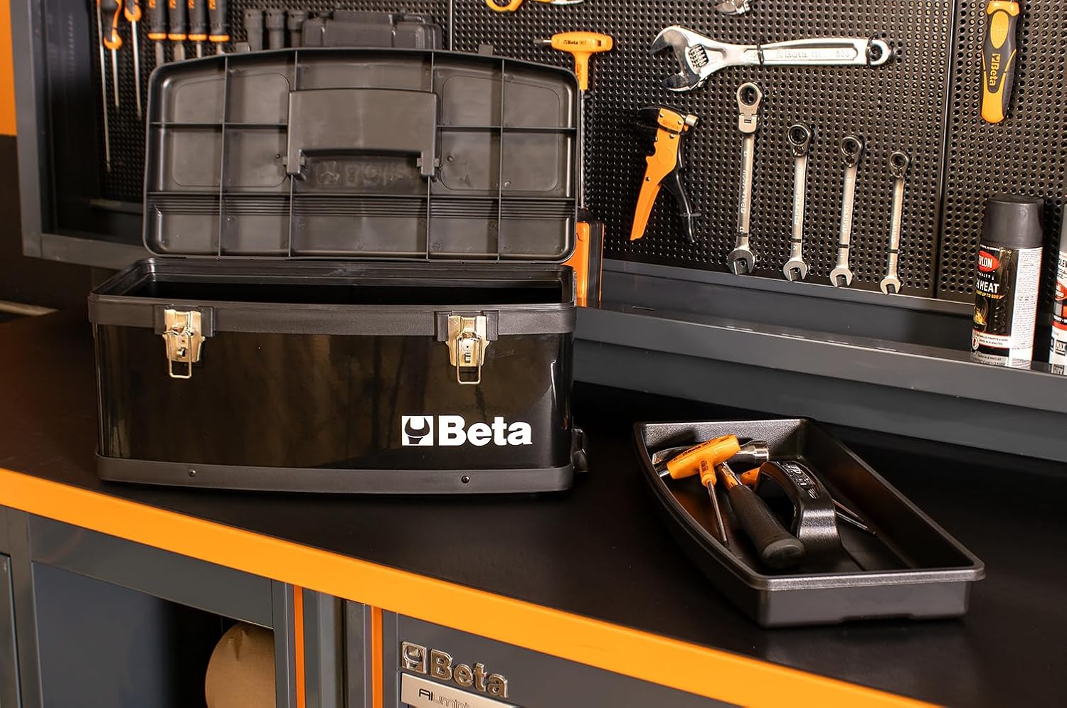 Beta C41H Two-Module Rolling Metal Tool Chest, Detachable Metal Tool Box, Telescopic Handles, Black
