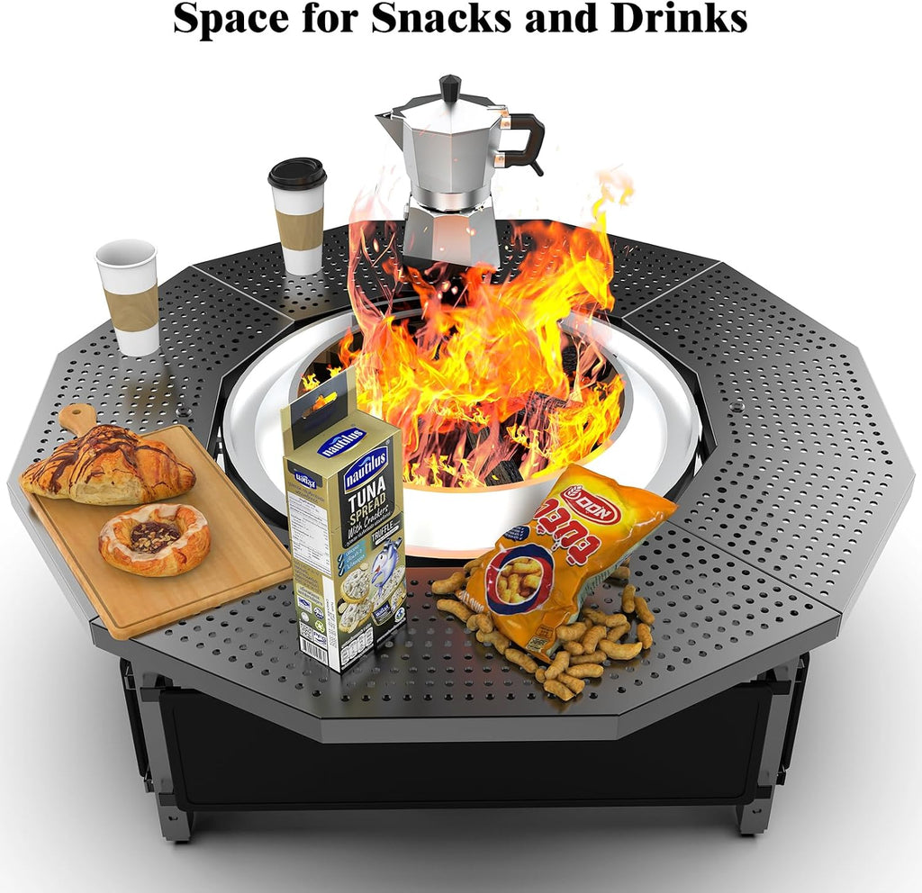Surround Tabletop Use for Solo Stove Bonfire Ranger 2.0 and Mesa, Accessories for Solo Stove, Fire Pit Surround Table Adjustable with UV-Resistant Outdoor Fabric, Thick Metal Black