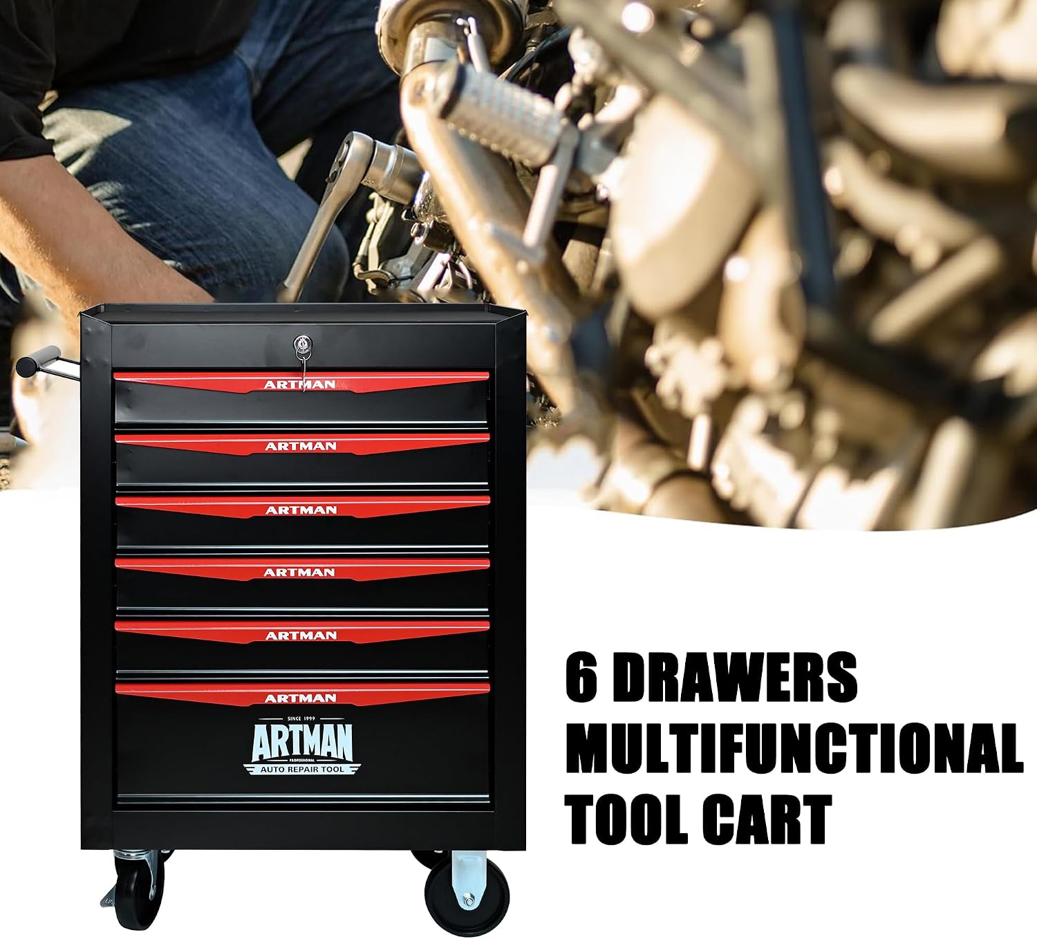 6 Drawers Tool Cart on Wheels, Multifunctional Rolling Tool Storage Chest, Drawers Rolling Trolley Organizer Tool Box for Warehouse, Garage, Workshop, Repair Shop (6 Drawers-30.5' H)
